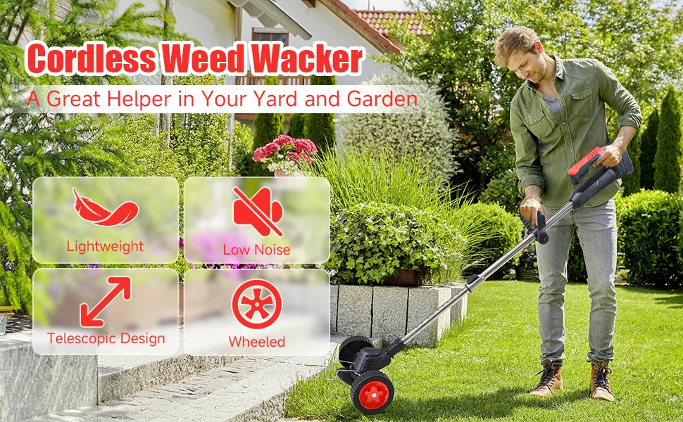 48V Electric Cordless Grass String Trimmer Lawn Edger WeedWacker Cutter 2Battery
