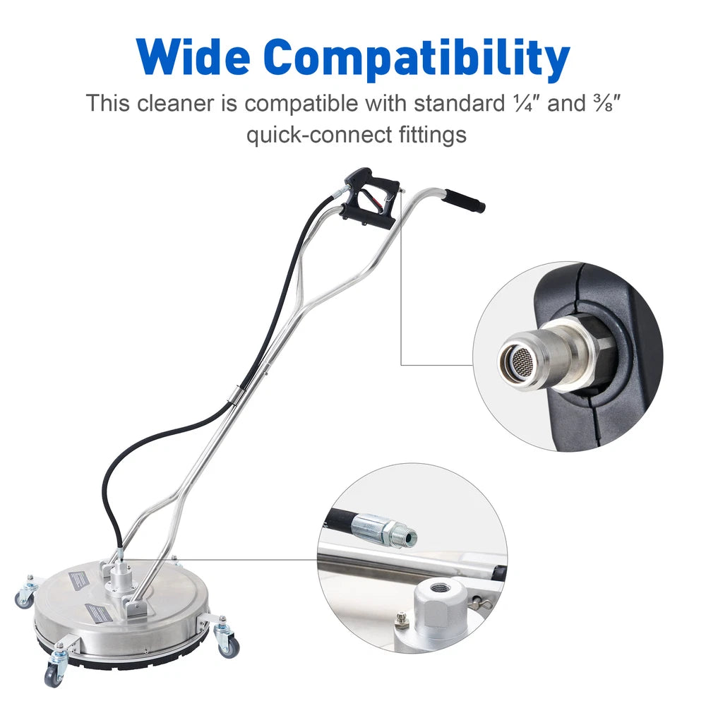 Surface Cleaner Pressure Washer 4000 PSI Electric & Gas Stainless Steel w/ Wheel