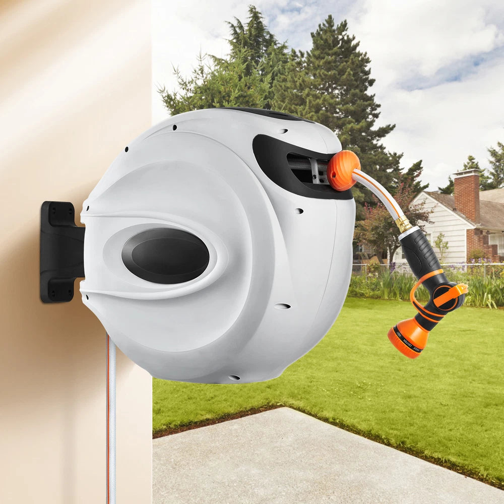 Retractable Hose Reel Water Hose Reel 65'x5/8" 180° Swivel Wall-Mounted