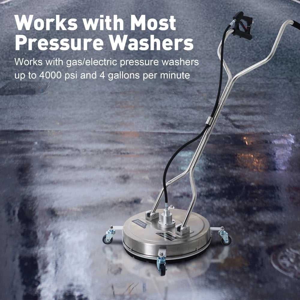 Surface Cleaner Pressure Washer 4000 PSI Electric & Gas Stainless Steel w/ Wheel