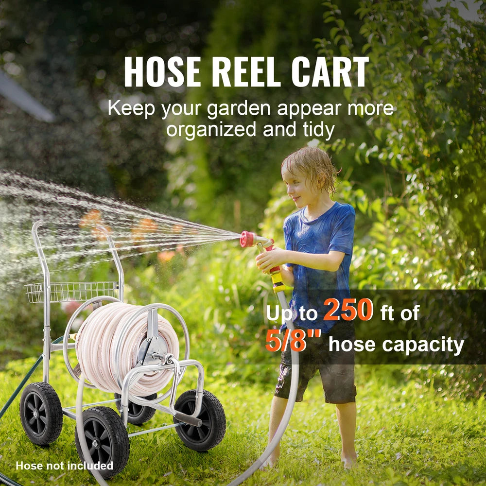 Hose Reel Cart 250ft. Heavy Duty Garden Water Yard Planting w/ Basket