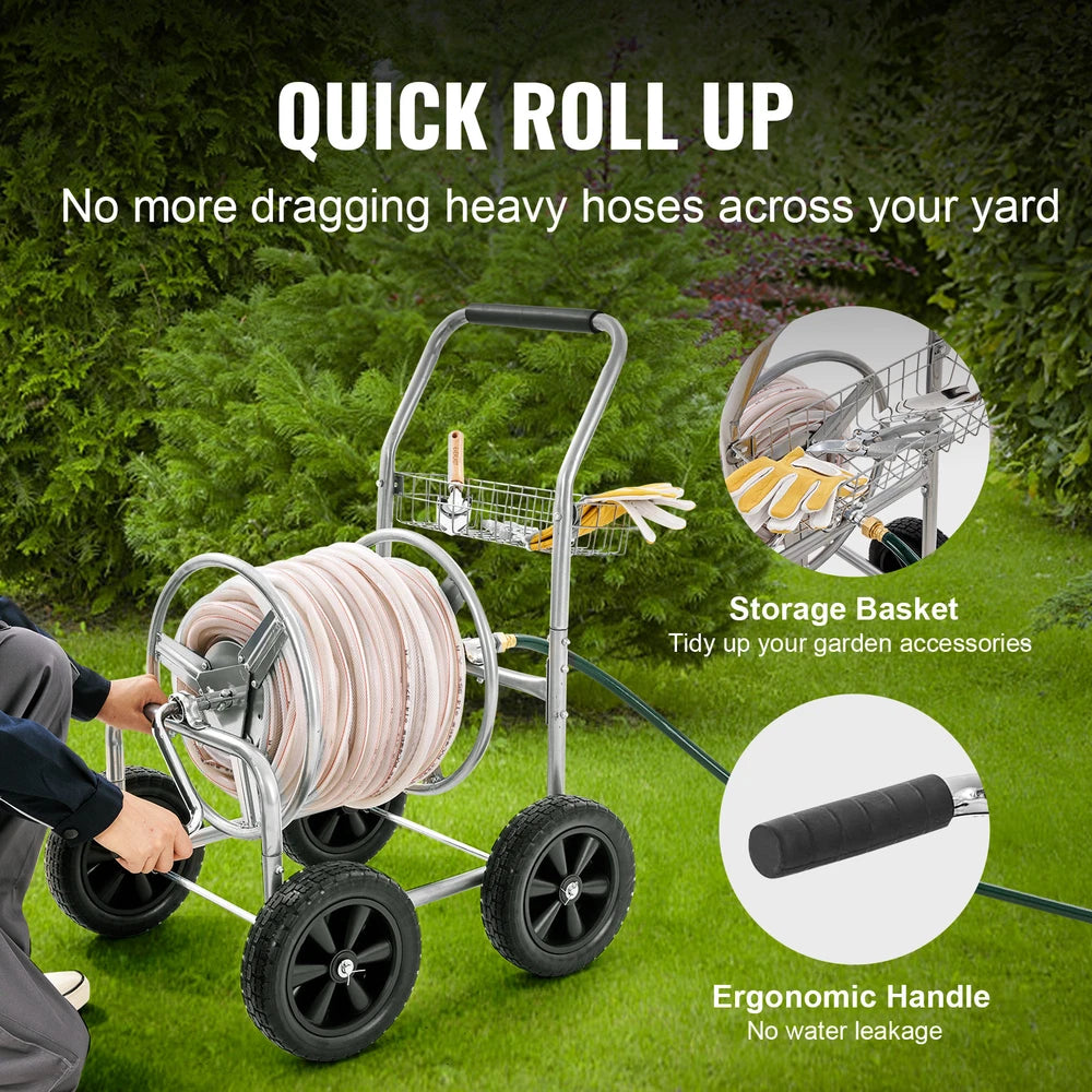 Hose Reel Cart 250ft. Heavy Duty Garden Water Yard Planting w/ Basket