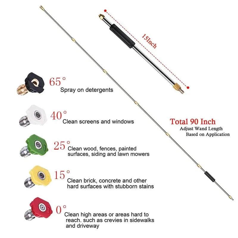 4000PSI 120"Pressure Washer Wand Extension Power Lance Gun Attachment Nozzle Tip