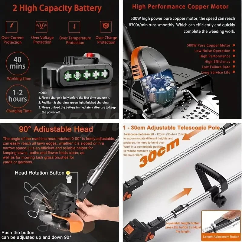 2Battery Cordless WeedEater Electric Lawn Mower Lawn Edger Grass String Trimmer