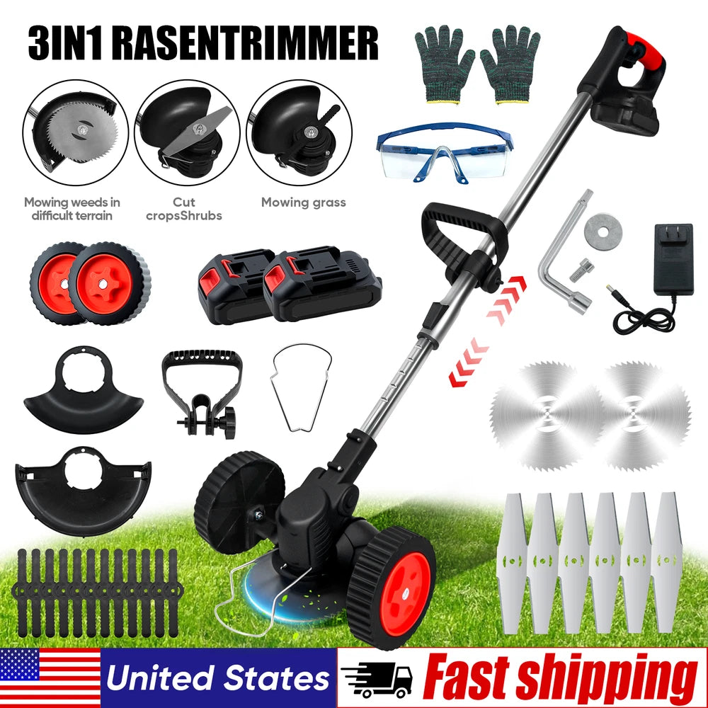 48V Electric Cordless Grass String Trimmer Lawn Edger WeedWacker Cutter 2Battery