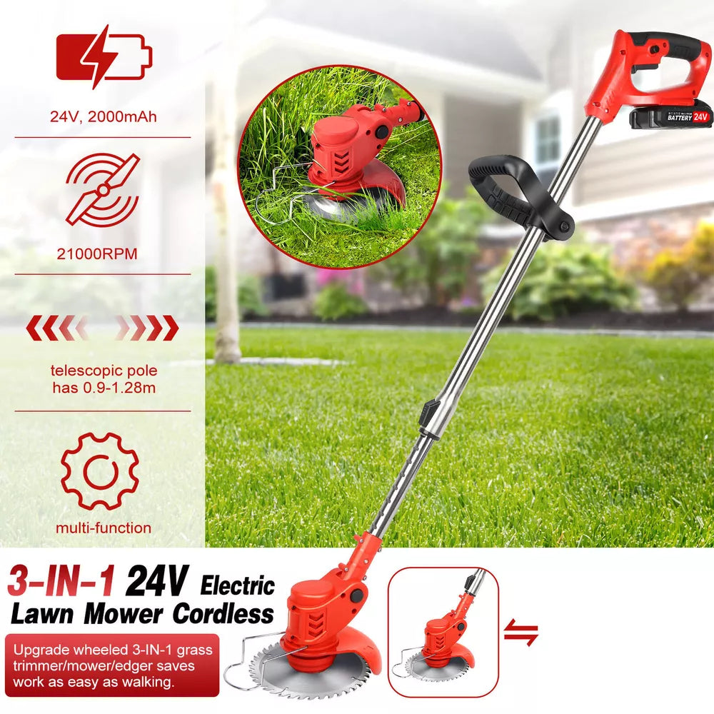Cordless String Trimmer, Edger WeedWhacker Grass Eater Lawn Cutter w/2* Battery