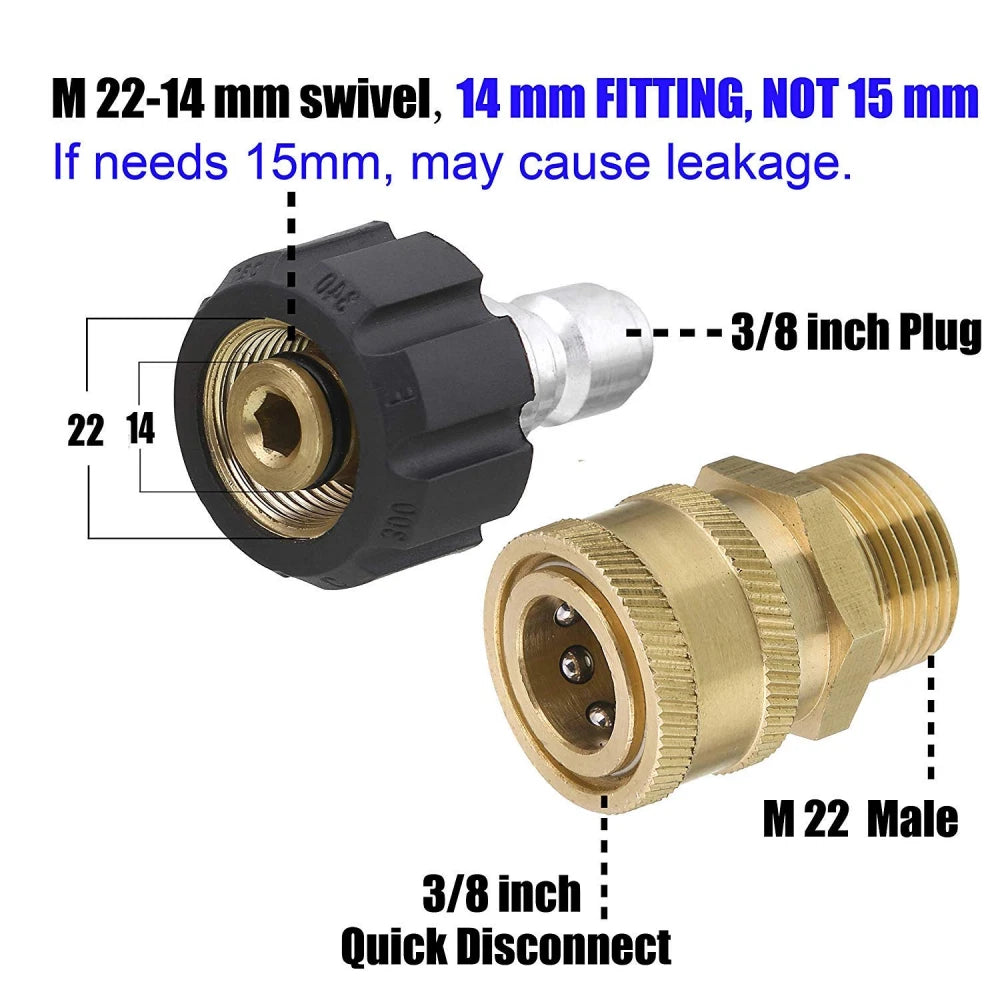9Pc Pressure Washer Adapter Set Quick Disconnect Kit M22 Swivel to 3/8'' Connect