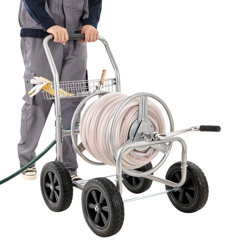 Hose Reel Cart 250ft. Heavy Duty Garden Water Yard Planting w/ Basket