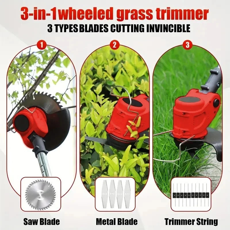 USA Cordless Lawn Trimmer with 2 Li-Ion Batteries 3 Blades Grass Edger Powerful