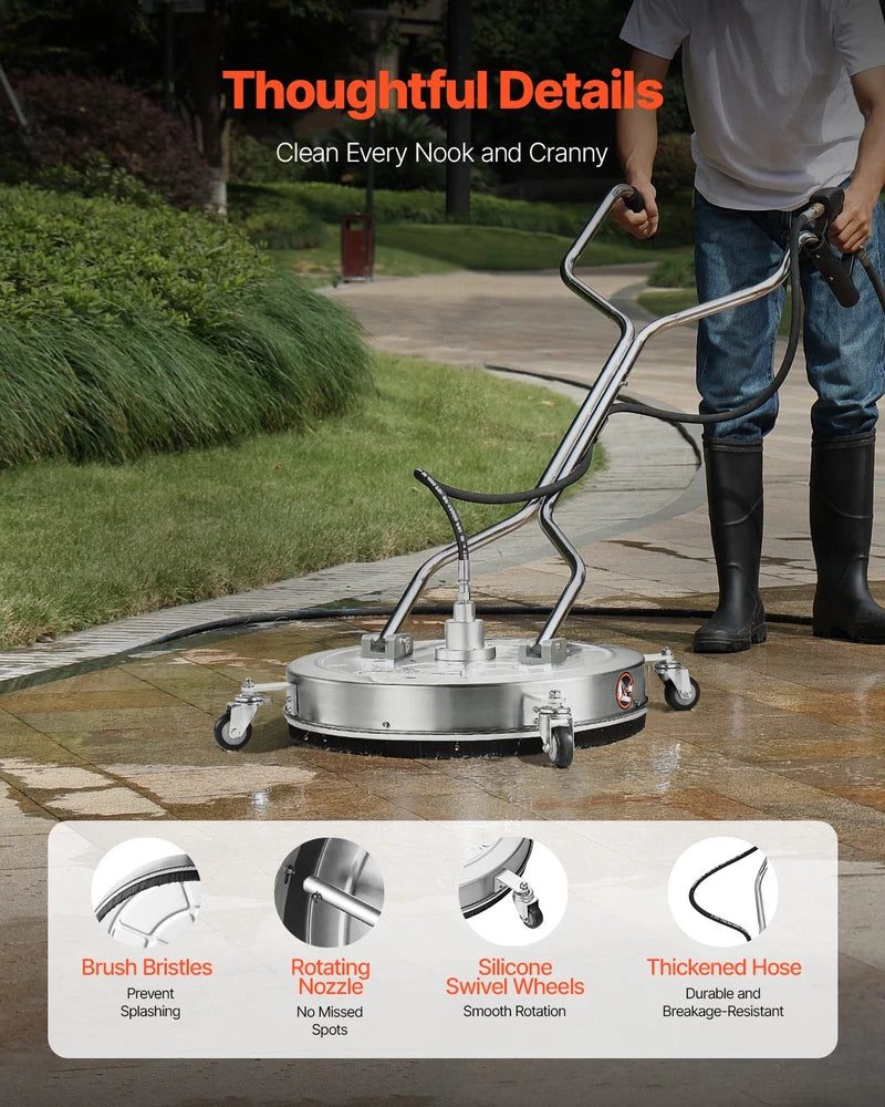 VEVOR 24" Pressure Washer Surface Cleaner 4 Wheels Dual Handle 4500 Max PSI