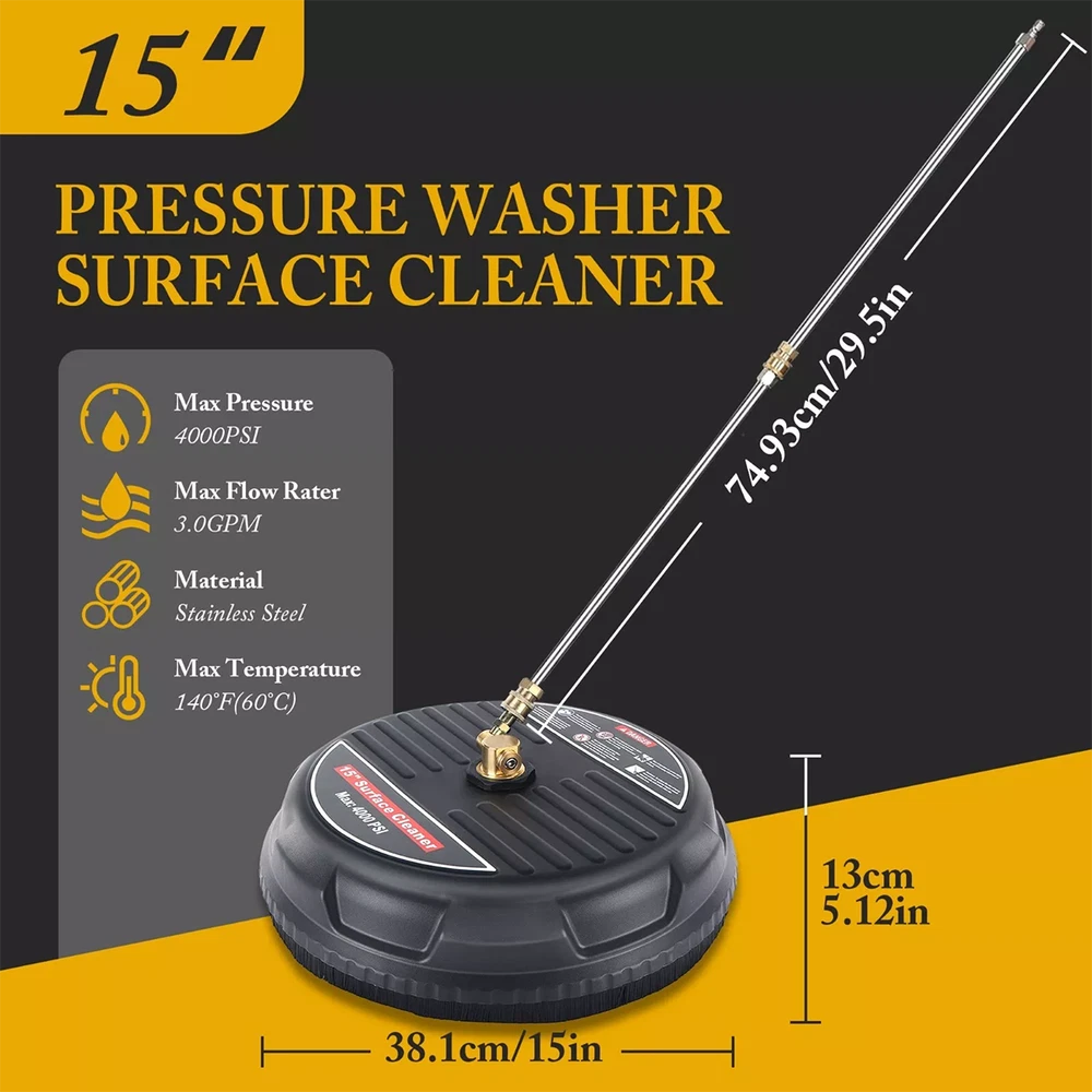 15 Inch Pressure Washer Surface Cleaner 4000PSI Power Washer Attachment for Deck