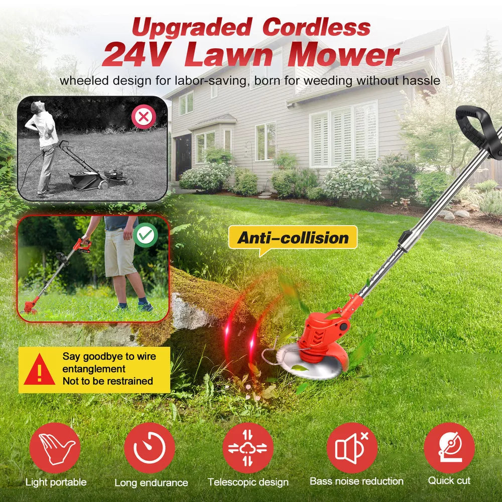 Cordless String Trimmer, Edger WeedWhacker Grass Eater Lawn Cutter w/2* Battery