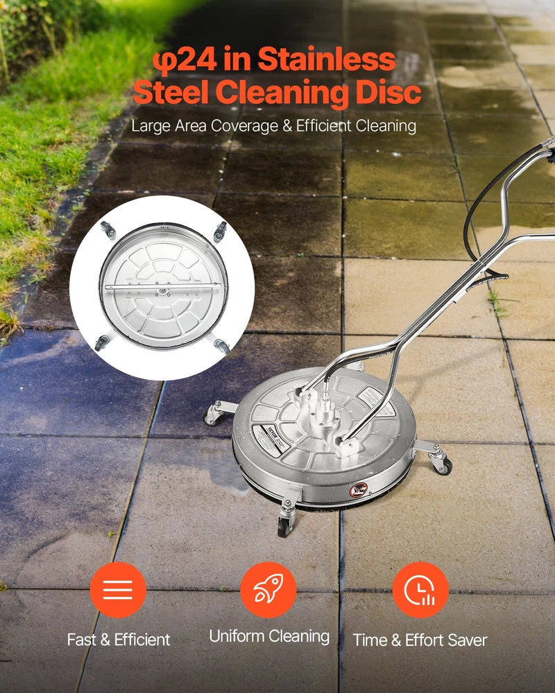 VEVOR 24" Pressure Washer Surface Cleaner 4 Wheels Dual Handle 4500 Max PSI