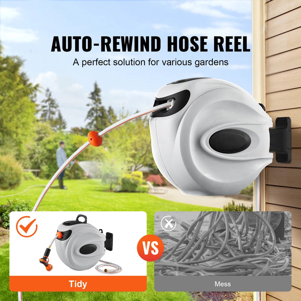 Retractable Hose Reel Water Hose Reel 65'x5/8" 180° Swivel Wall-Mounted