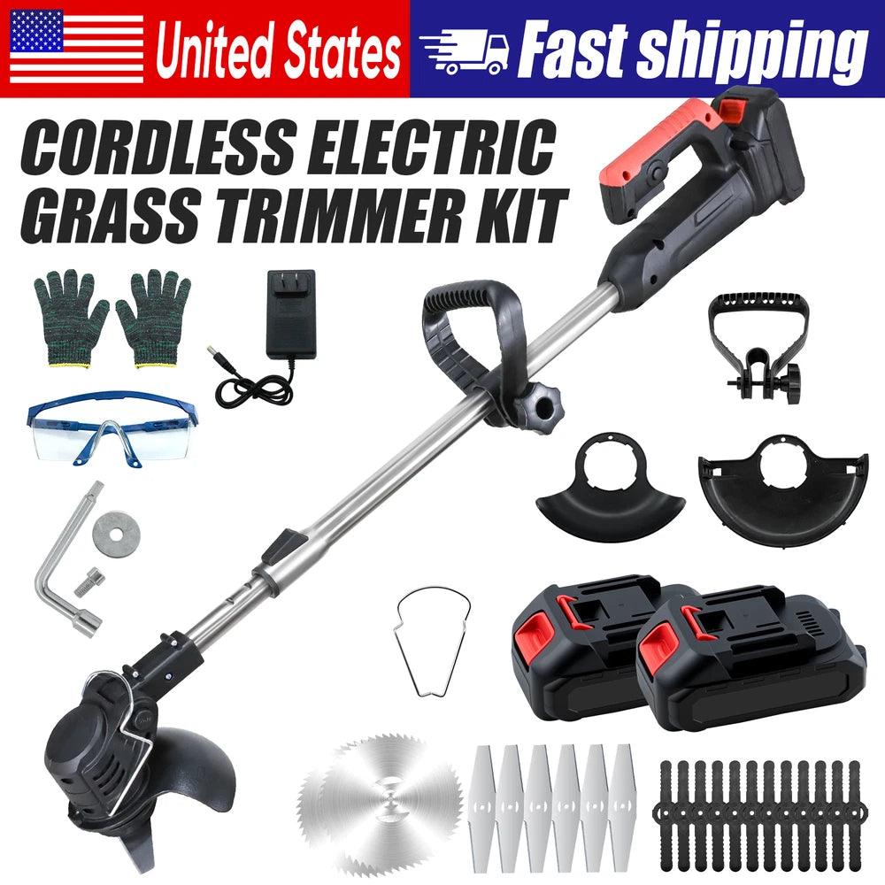 48V Electric Cordless Grass String Trimmer Lawn Edger WeedWacker Cutter 2Battery