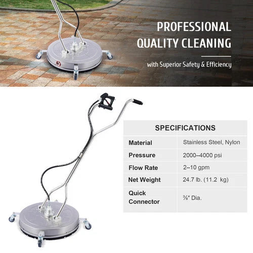 Surface Cleaner Pressure Washer 4000 PSI Electric & Gas Stainless Steel w/ Wheel