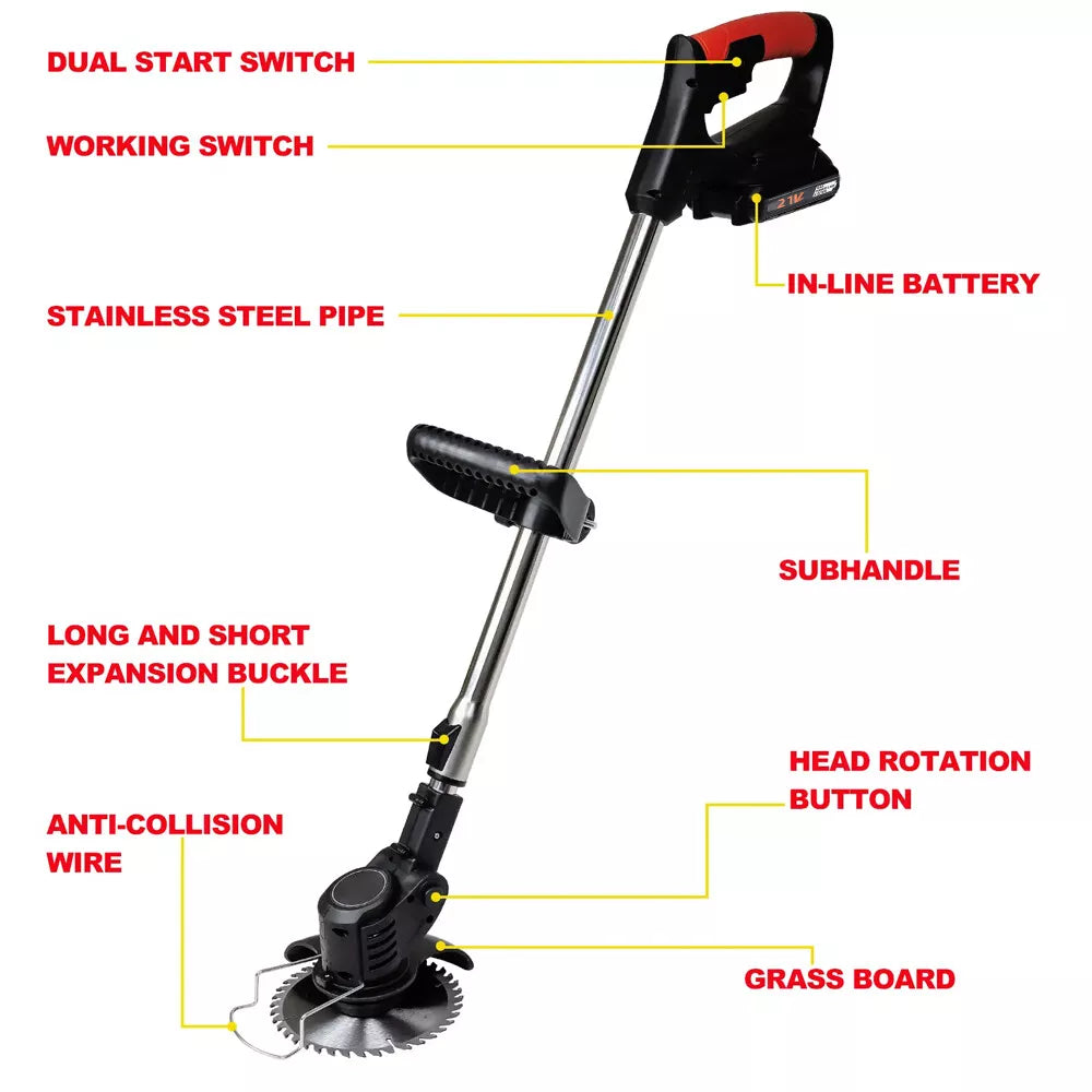 Cordless Weed Eater Electric Brush Cutter Lawn Edger Grass String Trimmer 2500W