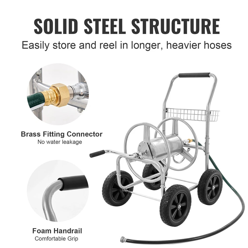 Hose Reel Cart 250ft. Heavy Duty Garden Water Yard Planting w/ Basket