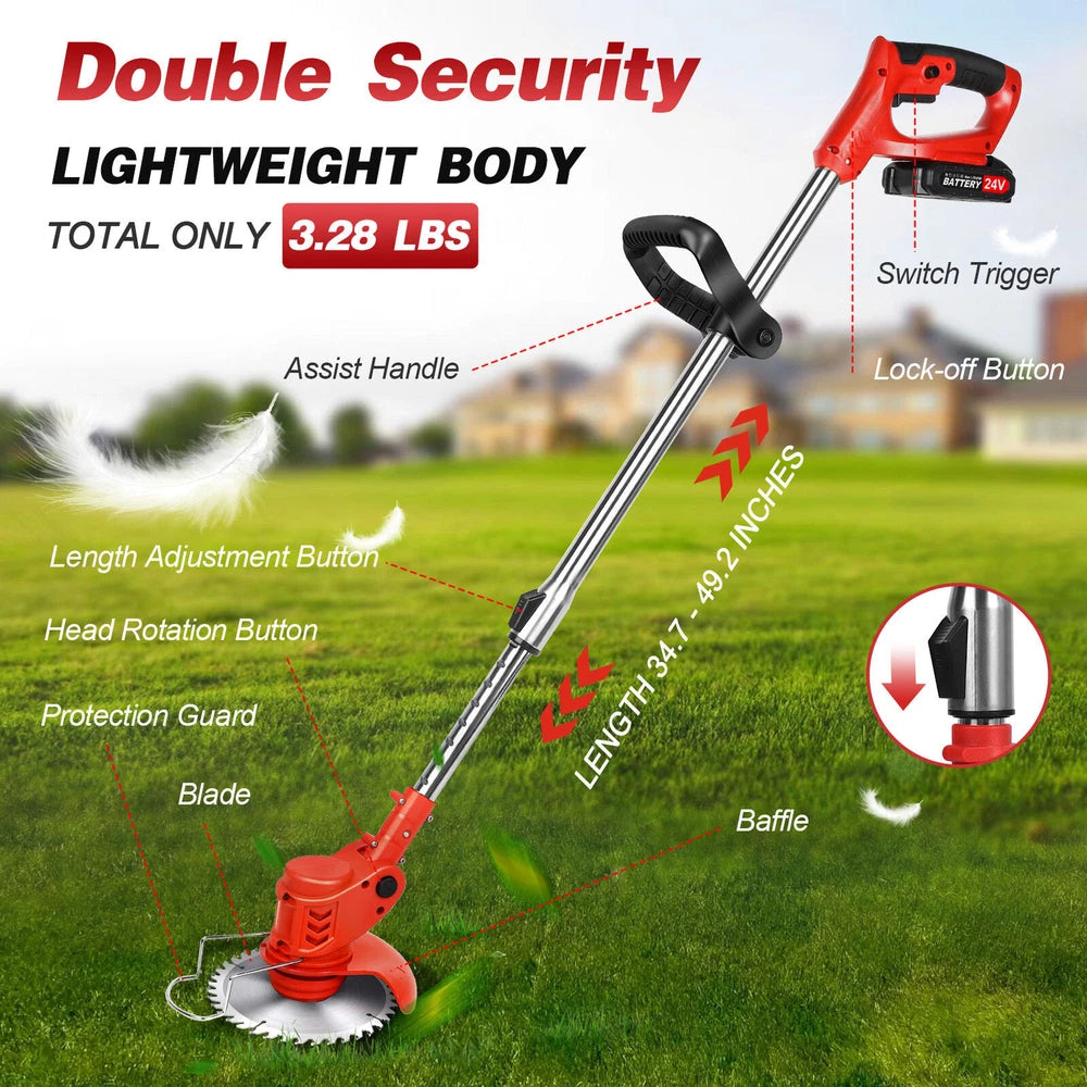 Cordless String Trimmer, Edger WeedWhacker Grass Eater Lawn Cutter w/2* Battery