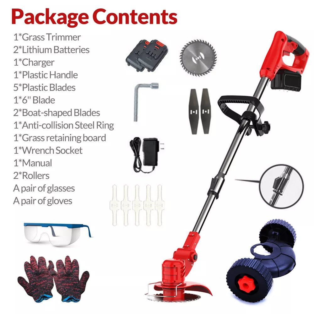 Cordless String Trimmer, Edger WeedWhacker Grass Eater Lawn Cutter w/2* Battery