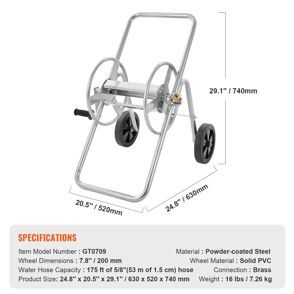 Hose Reel Cart 175ft. Heavy Duty Garden Water Yard Planting w/ Wheels