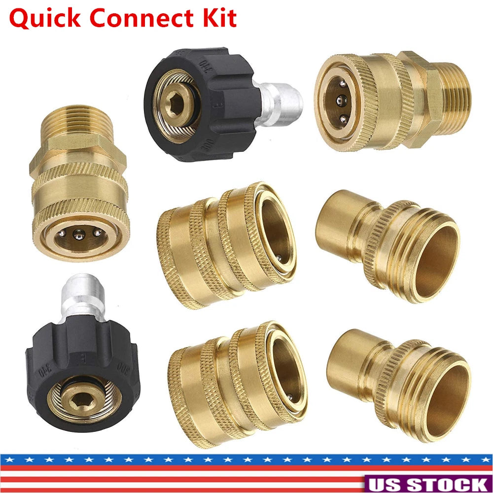 9Pc Pressure Washer Adapter Set Quick Disconnect Kit M22 Swivel to 3/8'' Connect