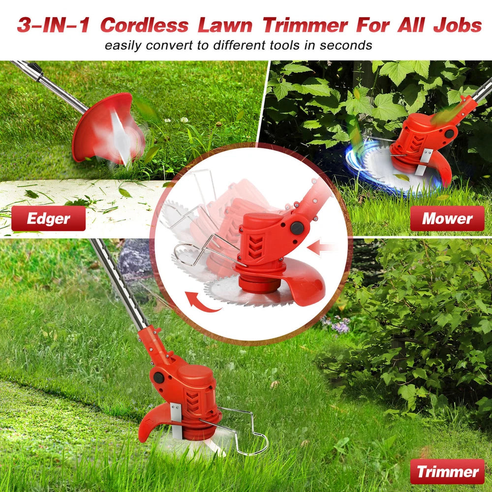 Cordless String Trimmer, Edger WeedWhacker Grass Eater Lawn Cutter w/2* Battery
