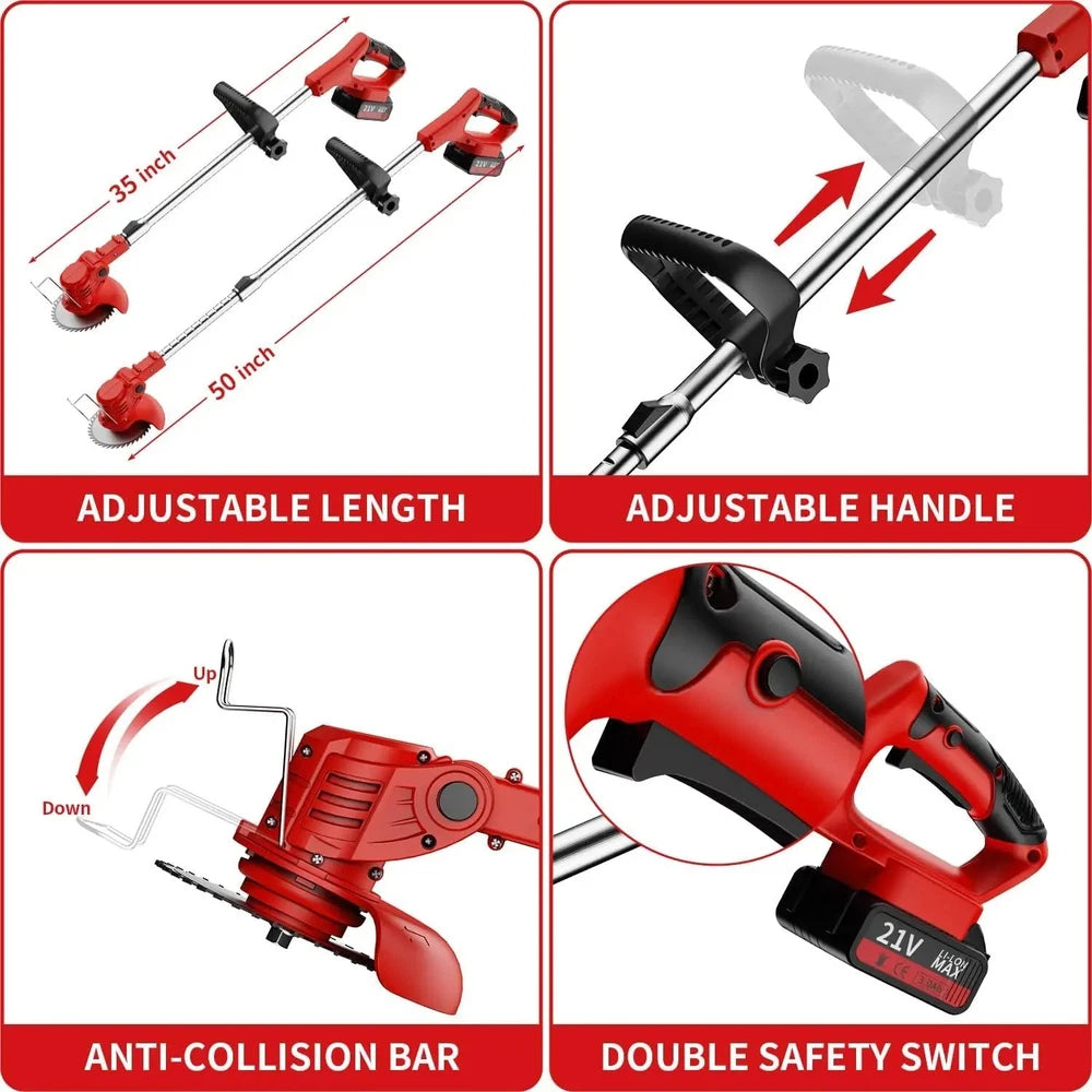 USA Cordless Lawn Trimmer with 2 Li-Ion Batteries 3 Blades Grass Edger Powerful