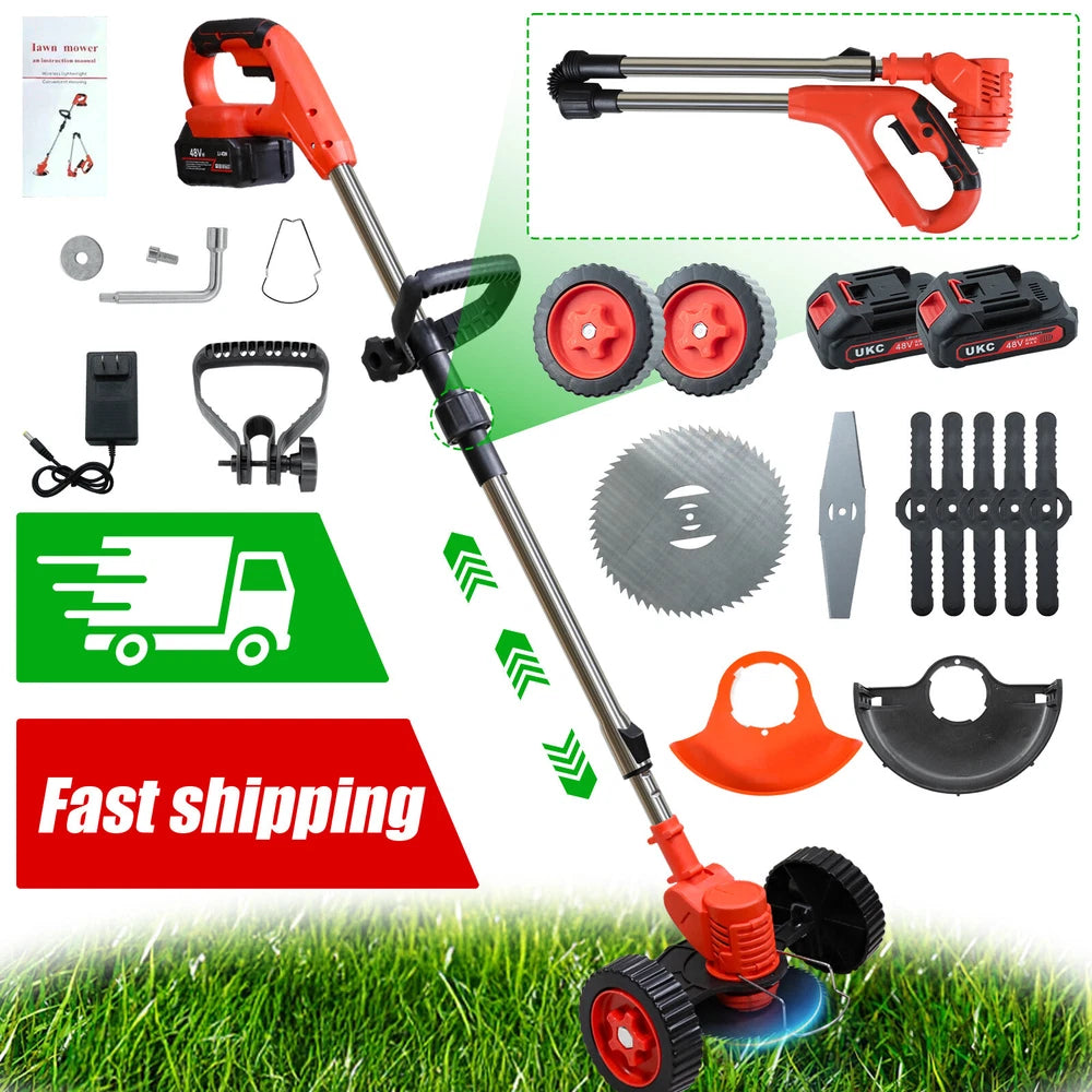 48V Electric Cordless Grass String Trimmer Lawn Edger WeedWacker Cutter 2Battery