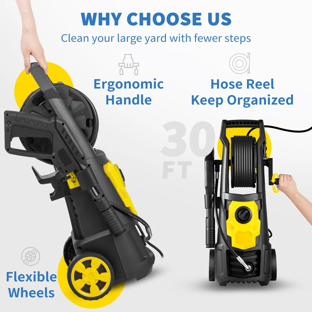 Electric High Pressure Washer 2000PSI 1.65GPM Power Washer With Hose Reel
