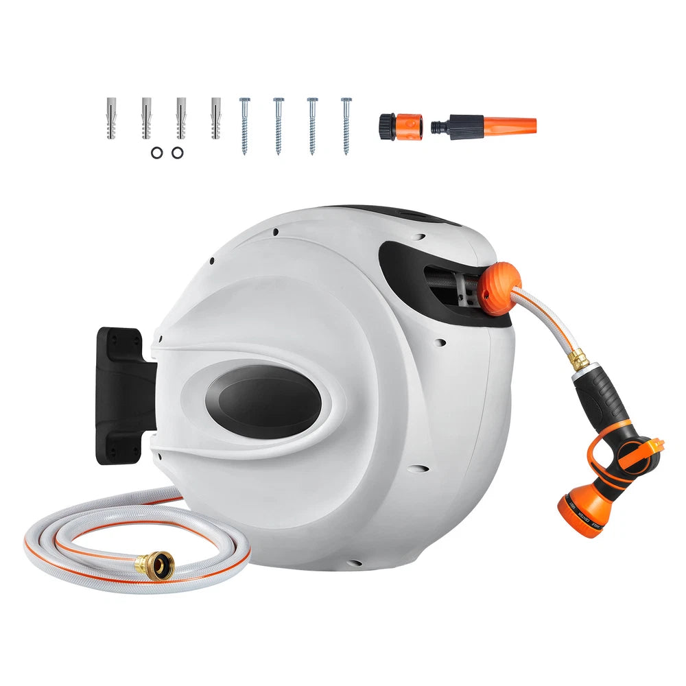 Retractable Hose Reel Water Hose Reel 65'x5/8" 180° Swivel Wall-Mounted