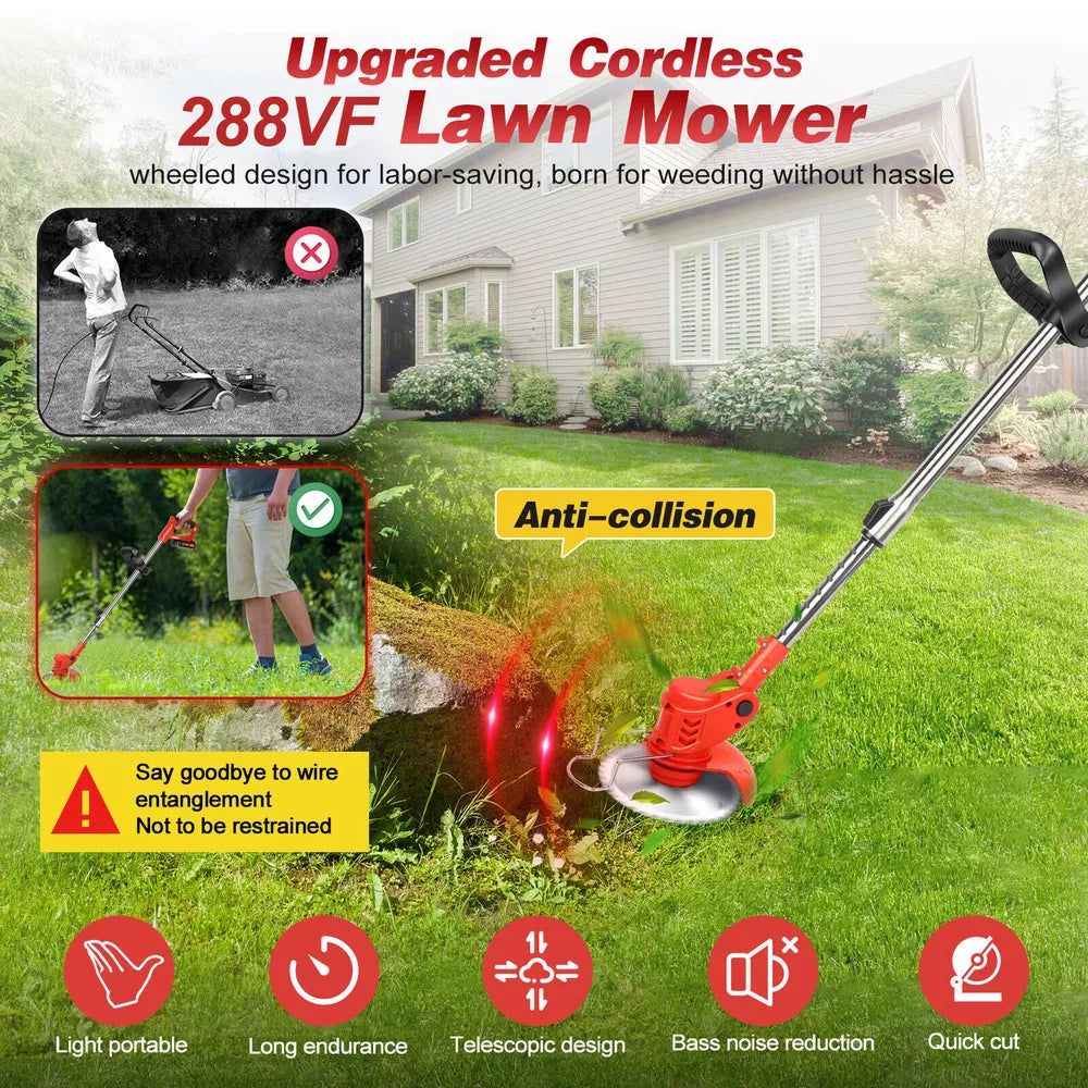 Cordless String Trimmer, Edger WeedWhacker Grass Eater Lawn Cutter w/2* Battery