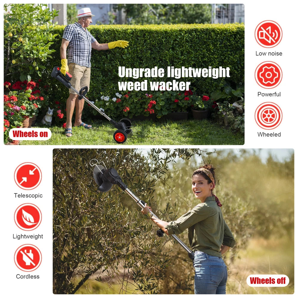 48V Electric Cordless Grass String Trimmer Lawn Edger WeedWacker Cutter 2Battery