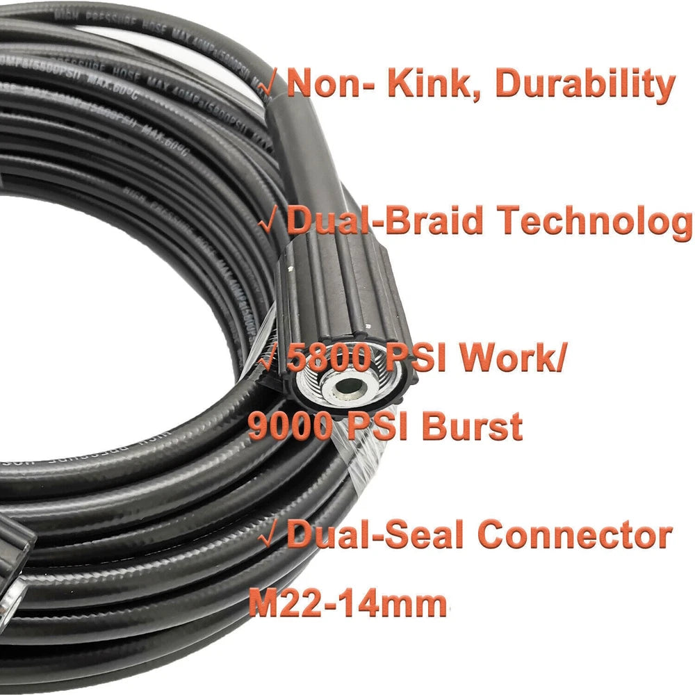 High Pressure Washer Hose 20/25/50/100ft 5800PSI M22 Power Washer Extension Hose