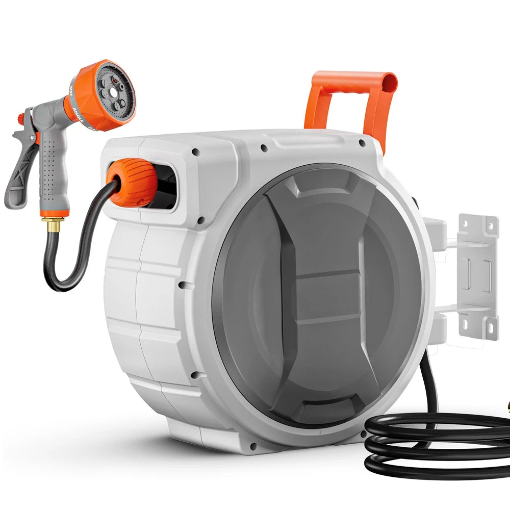 Retractable Garden Hose Reel 5/8 Inch x 100 ft Wall Mounted Garden Hose