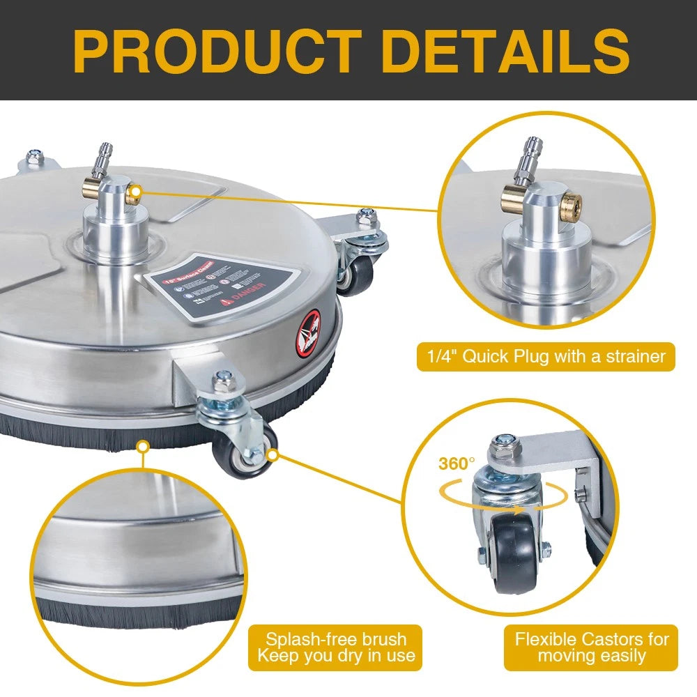 15" Pressure Washer Surface Cleaner with Extension Wands Stainless Steel NEW