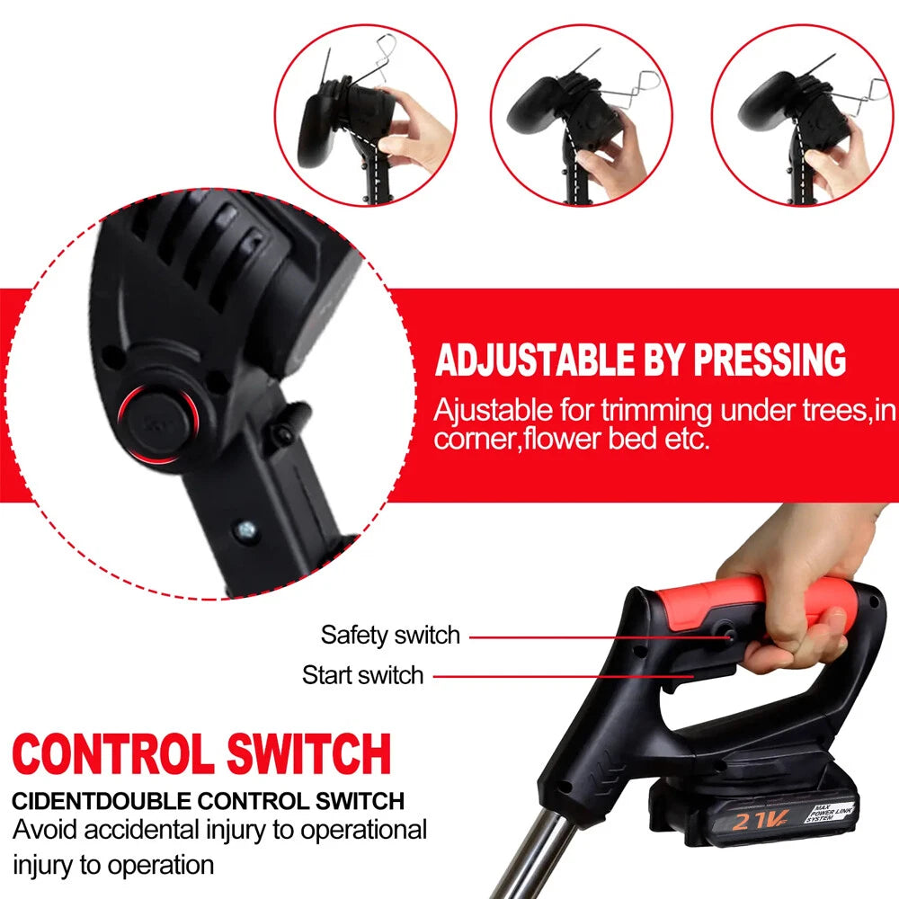 Cordless Weed Eater Electric Brush Cutter Lawn Edger Grass String Trimmer 2500W