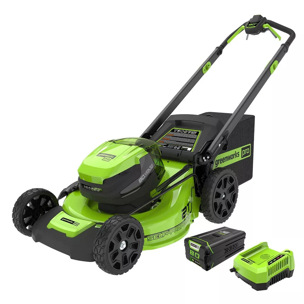 Greenworks 80V 21 inch Self-Propelled Mower w/ 4Ah + 2Ah Battery & Rapid Charger