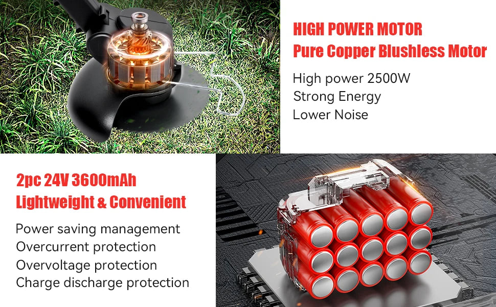 48V Electric Cordless Grass String Trimmer Lawn Edger WeedWacker Cutter 2Battery