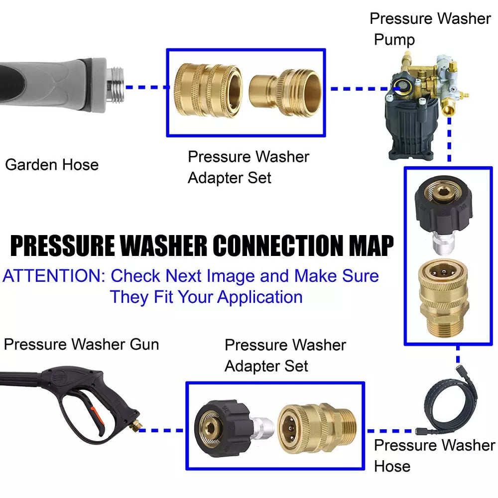 9Pc Pressure Washer Adapter Set Quick Disconnect Kit M22 Swivel to 3/8'' Connect