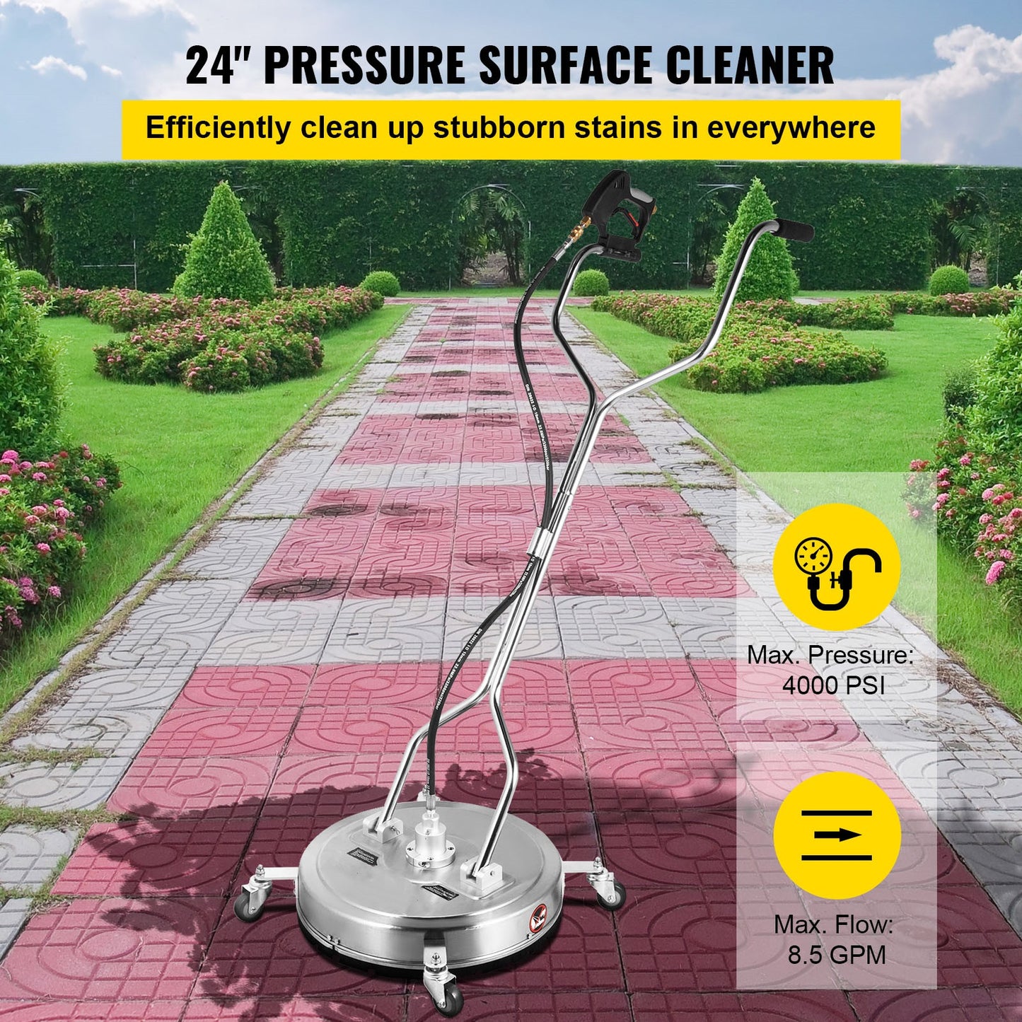18" - 24" Surface Cleaner Pressure Washer Flat Surface Cleaner 4000PSI 3/8"QC