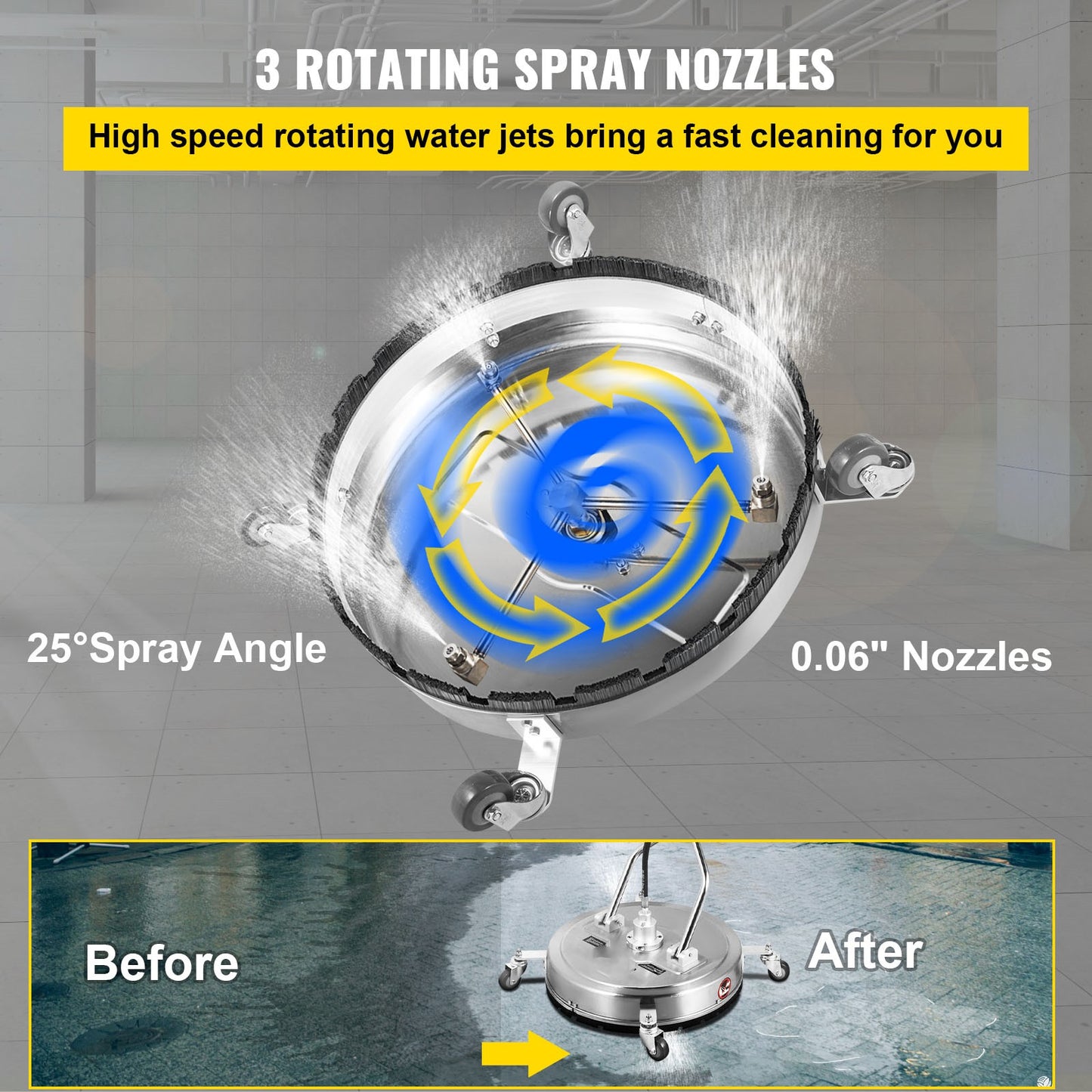 18" - 24" Surface Cleaner Pressure Washer Flat Surface Cleaner 4000PSI 3/8"QC