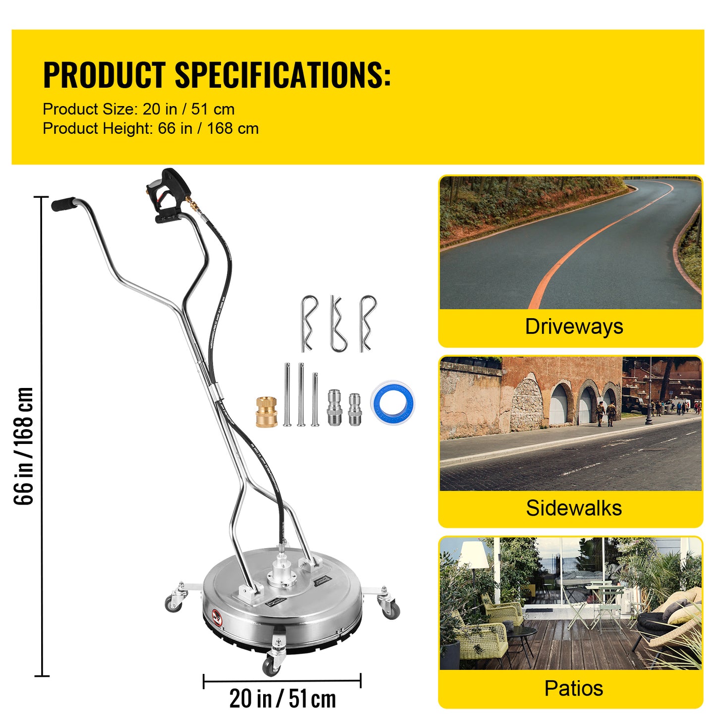 18" - 24" Surface Cleaner Pressure Washer Flat Surface Cleaner 4000PSI 3/8"QC