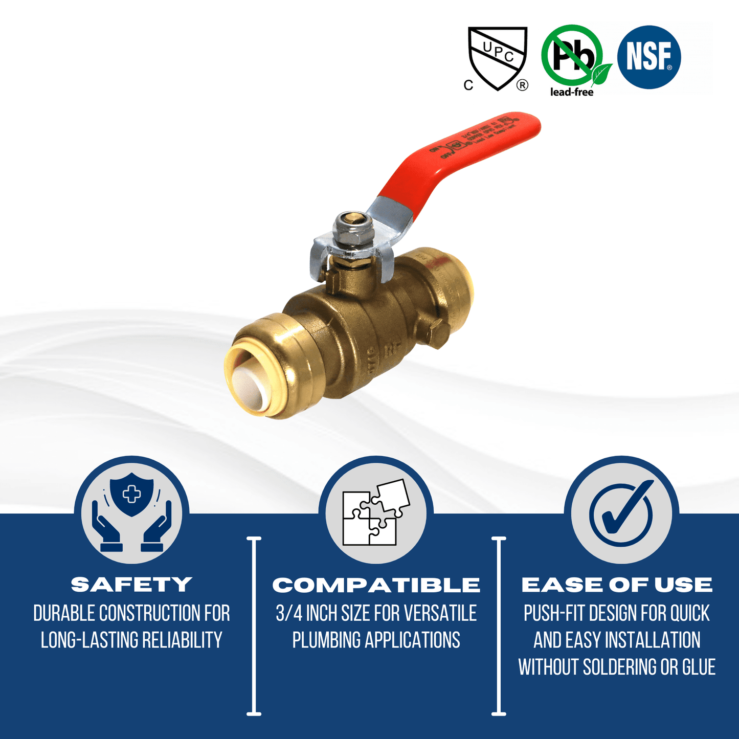 1 Pcs XFITTING Push Fit 3/4 Inch x 3/4 Push Fit Inch Ball Valve with Drain, 28-2-5=1XX