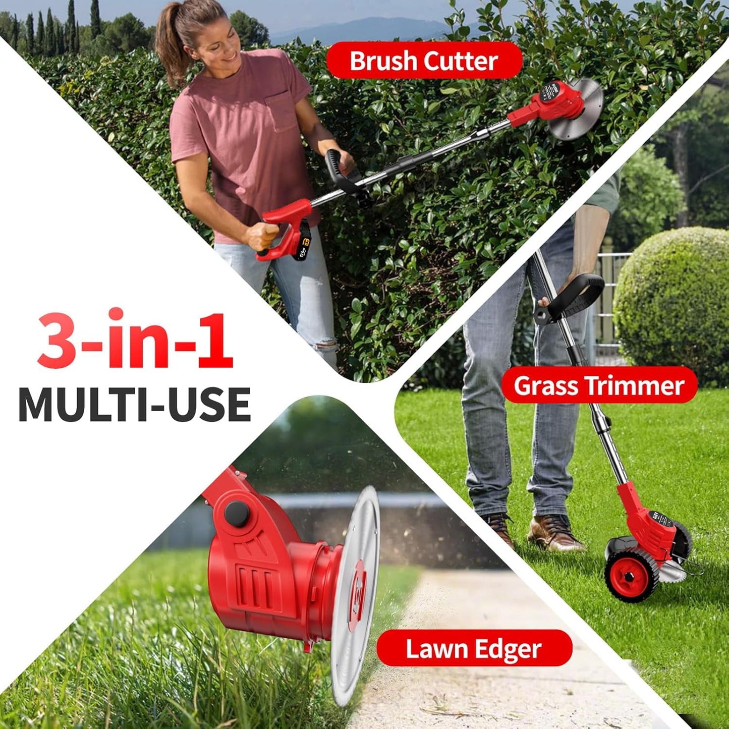Electric Lawn Mower 20V With 2*1.5Ah Batteries And Blades , Cordless Grass Edger