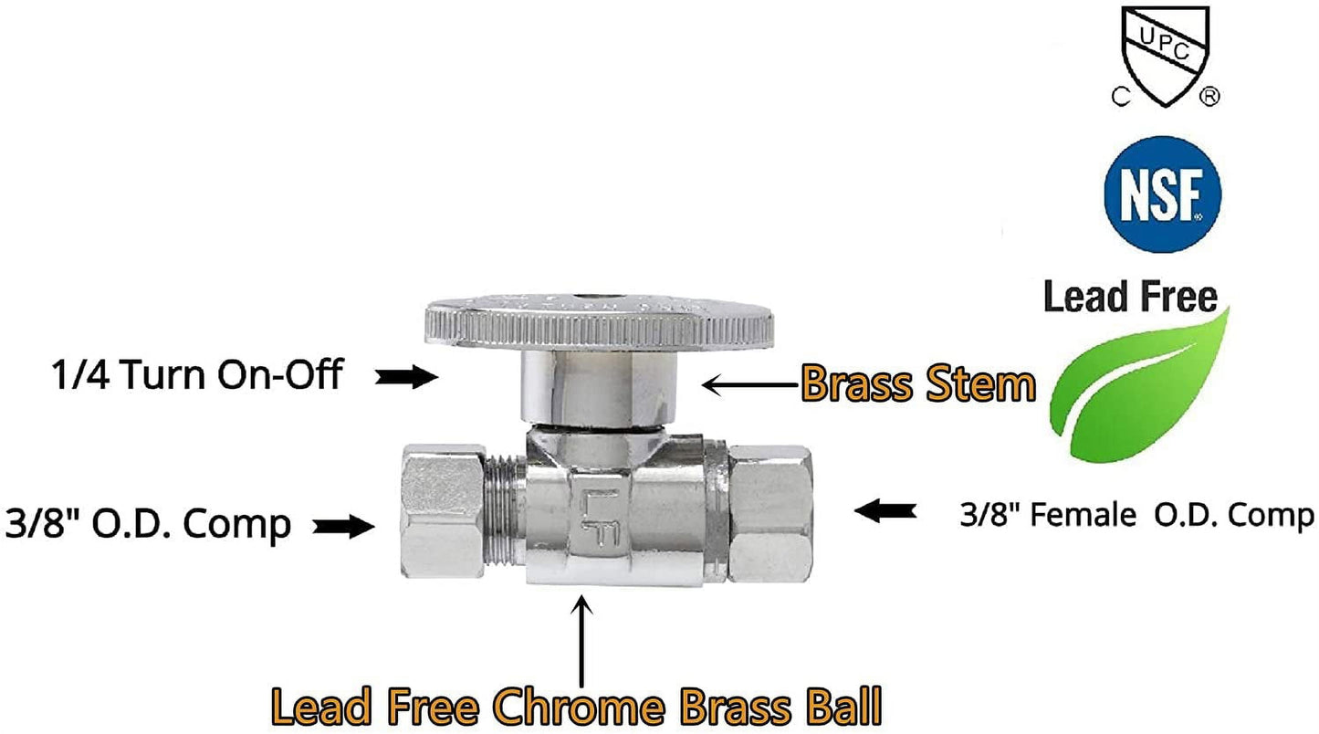 EZ-Fluid Repair Add On Stop Valve 3/8-Inch O.D Female Compression x 3/8-Inch O.D Male Comp.Straight Lead-Free Brass 1/4 Turn Water Shut Off Ball Valve,For Kitchen,Bathroom Faucet-1Pc