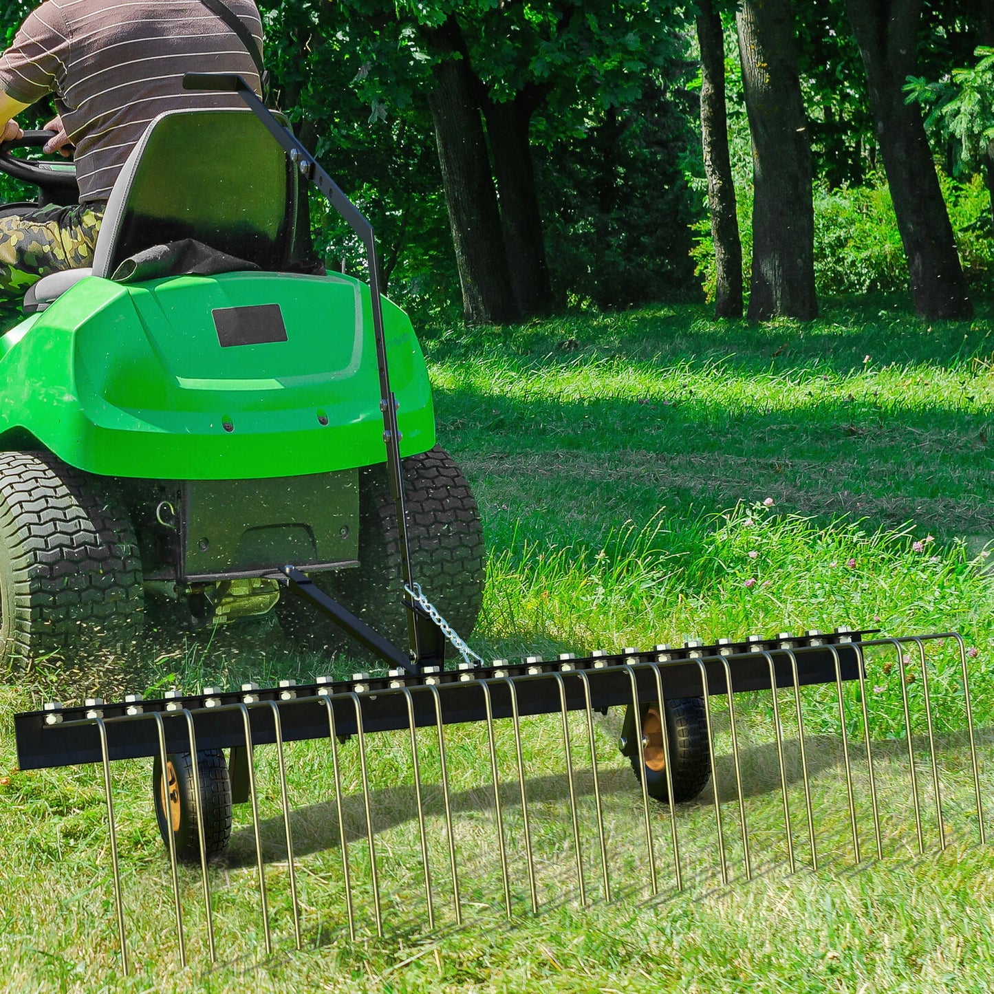 RVNI 60" Dethatcher Tow Behind Lawn Groomer Steel Landscape Rake with Wheels Corrosion Resistant ATV & UTV
