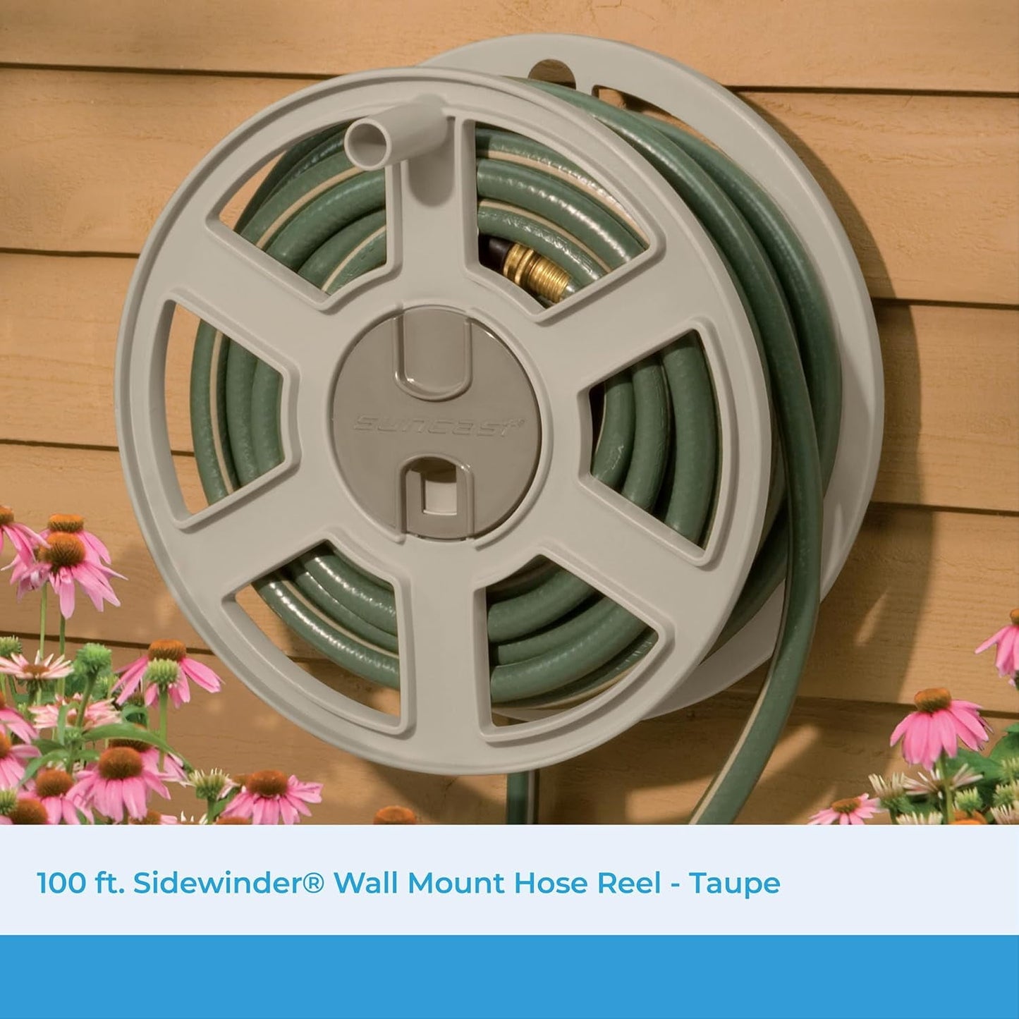 Suncast 100 ft. Sidewinder® Mounted Resin Hose Reel, Taupe
