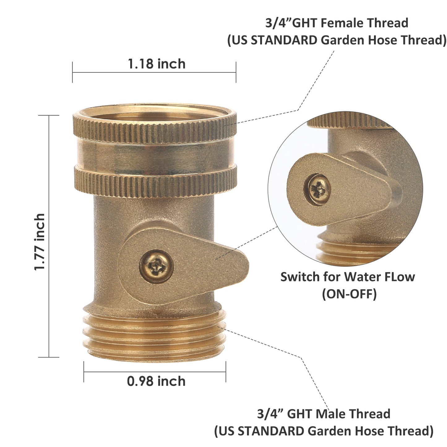 STYDDI Garden Hose Inline Shut Off Valve, Solid Brass Hose Shut-Off Ball Valve Connector Coupling, Hose Connector with ShutOff Valve, 2 Set with 4 Hose Washer