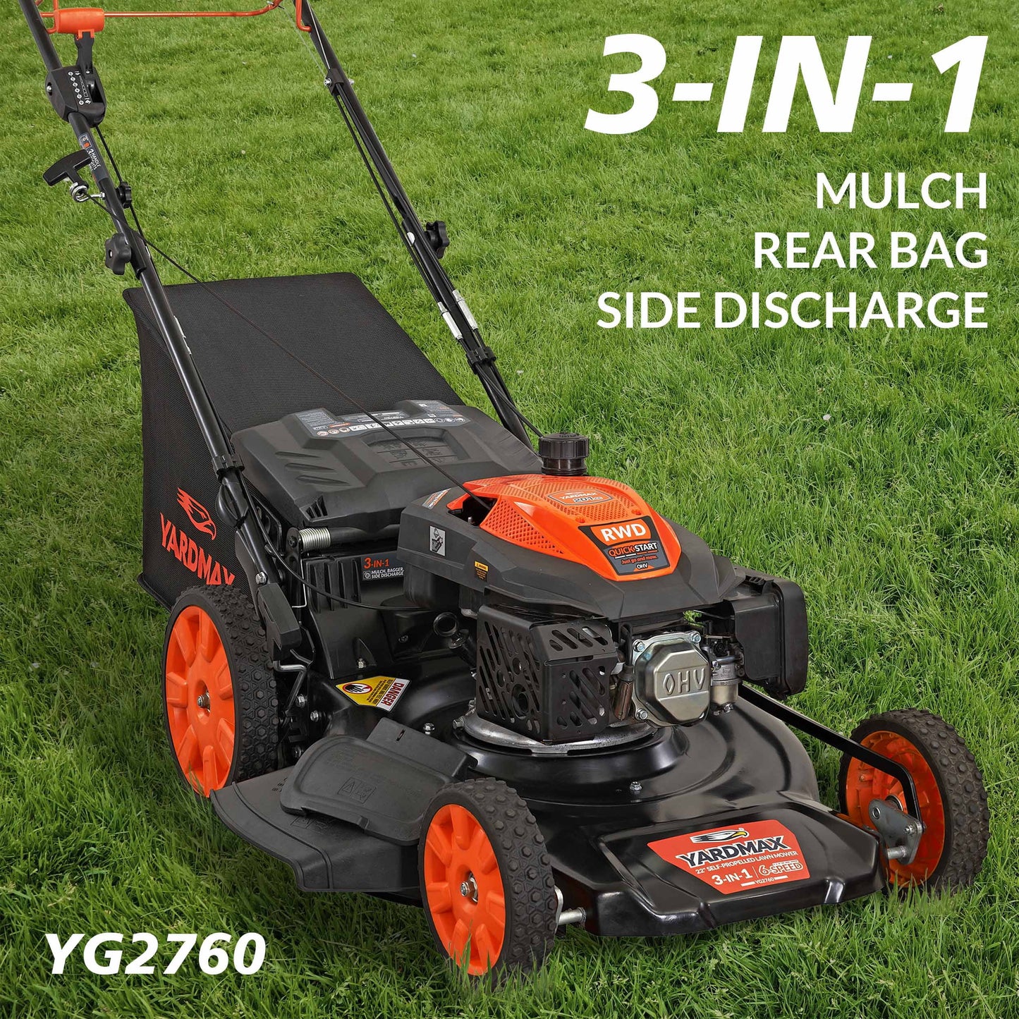 Yard Max 22 in. 201cc SELECT PACE 6 Speed CVT High Wheel RWD 3-in-1 Gas Walk Behind Self Propelled Lawn Mower